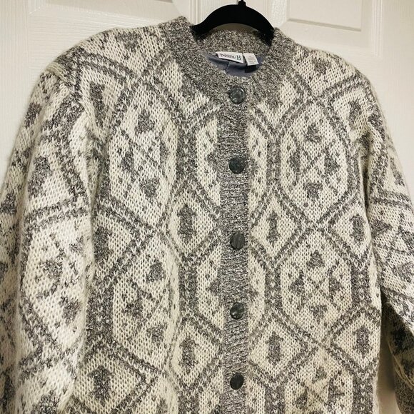 Vtg Goemetric Print Mohair Button Cardigan Women’s  Size M Grandmacore Cabincore - Picture 2 of 6